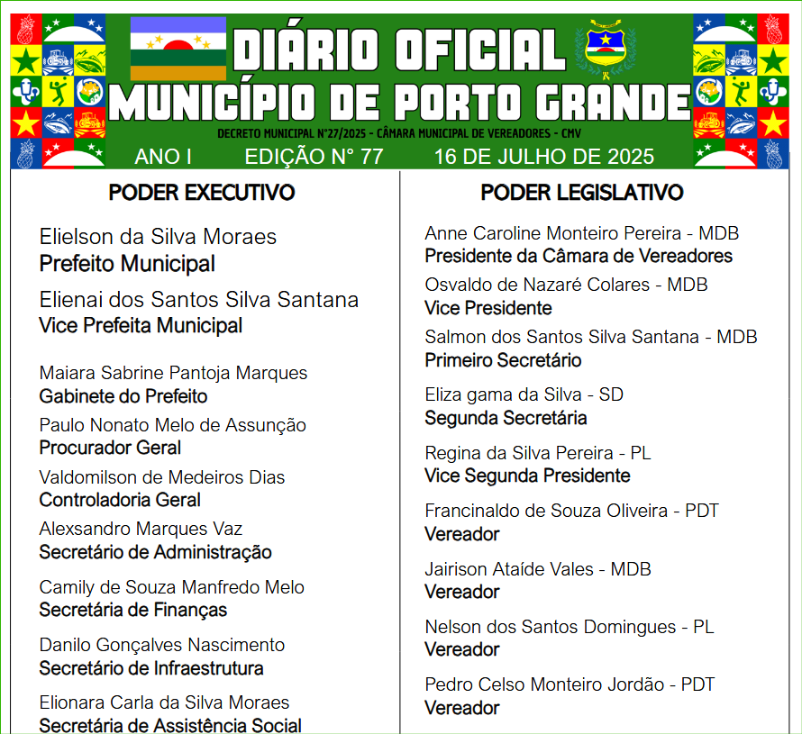 DIÁRIO OFICIAL - EDIÇÃO N° 77 - 16 DE JULHO DE 2025